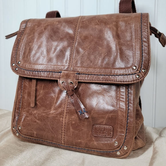 The Sak Leather Ventura Convertable Backpack or Crossbody Bag Purse Brown Tan - Picture 3 of 13